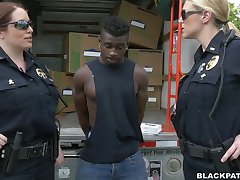 Caucasian police ladies fucks black scofflaw in threesome