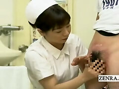 Subtitled Japanese doctor nurse handjob with cum-shot