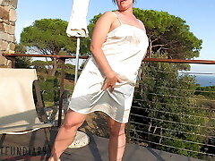 Curvy MILF in White Satin Dress Sunset Balcony Lovemaking - Projectfundiary