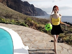 Masturbation flick made by the pool with redhead hottie Sherice