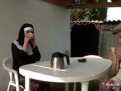 Young french nun sodomized in threesome with Papy Voyeur