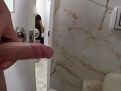Cute Japanese hotel employee caught me masturbating and helped me cum.