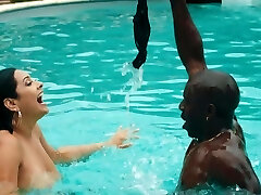 Smooth interracial fucking by the pool makes Marishax shriek