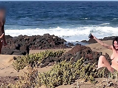 Nudist BEACH BLOWJOB: I show my hard cock to a bitch that asks me for a suck off and cum in her mouth.