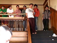 Immense pussy redhead coed gets pussy pounded by two frat guys in frat house