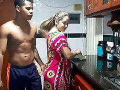 I suck my sis's saucy pussy in the kitchen.