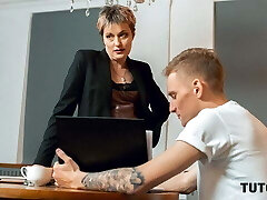 TUTOR4K. Rigorous tutor doesn’t mind having hasty sex with new student