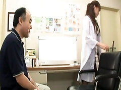 Rika Nagasawa wearing nylon stockings enjoys while giving a hand job