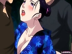 Hentai geisha gets gangbanged and facialed outdoors