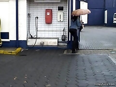 Foxy babe gets nailed in the restroom through gloryhole Foxy babe gets nailed in the restroom through gloryhole