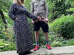 Handsome MILF helped a stranger pee outside and pee herself