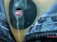 Tight ebony rubber mask makes Kristine Andrews suffocate and cry