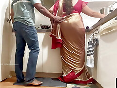 Indian Couple Romance in the Kitchen - Saree Intercourse - Saree lifted up and Ass Spanked