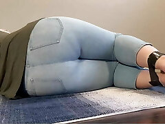 Tied up Girl Can't Hold it Anymore Pisses in Light Jeans