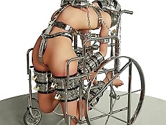Slave Gonzo Cuffed and Chained in a Wheelchair Metal Bondage BDSM