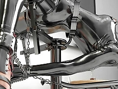 嫂子在铁杆金属束缚和乳胶紧身连衣裤3D BDSM动画