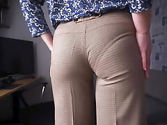 Hot Secretary Teasing Visible Panty Line In Taut Work Trousers