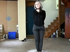 Woman Trussed Up To Pole And Pee Pants