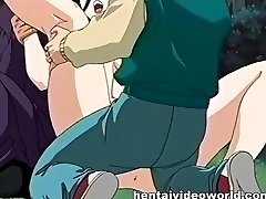 Pervs strapped and fuck anime mistress in park
