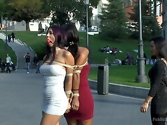 Coral Joice and Julia De Lucia bound up in public with ball gags Coral Joice and Julia De Lucia bound up in public with ball gags