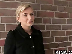 Busty waitress punished