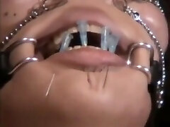 Jap Plumper slave got needles pierced lip to keep her mouth shut