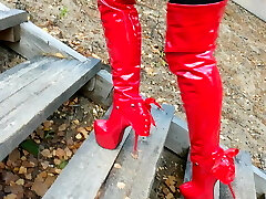 шаг за шагом леди l красные сапоги экстремальные высокие каблуки
