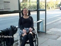 Paraprincess outdoor exhibitionism and flashing wheelchair tied babe show