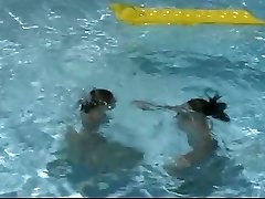 Two wonderful lesbian whores eating muff pie in the pool