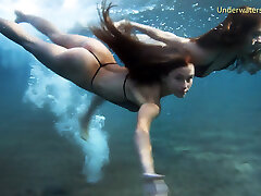 Horny sweet babe in the pool and lesbos in river on Tenerife