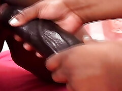 two chubby lesbians fuck faux-cock