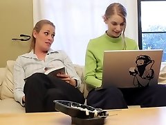 Lesbian angels fuck on the office flooor