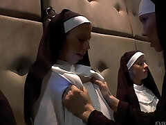 Wicked nuns with tasty bubble asses are ready for anal dilation and masturbation