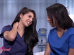 Girls Grind - Stunning Babe Nurses Maya Bijou And Gina Valentina Smash Each Other In A Polyclinic Room