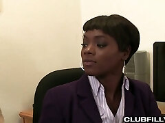 Black secretary Anna Foxxx is having intercourse with lesbian white co-employee
