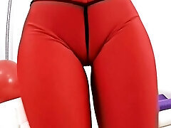 Meaty Cameltoe and Round Ass Babe In Tight Red Spandex