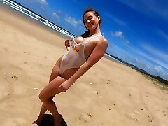 Letting Kinky Strangers Watch Me Stuff my Swimsuit in my Arse! on Public Beach