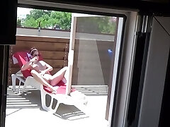 Covert cam caught my neighbor wanking outdoor in the pool sunbed
