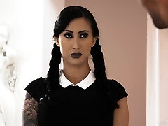 Slender tattooed goth with huge fake jugs Lily Lane gets fucked rock-hard