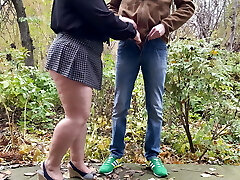 Cougar's fresh blue panties under a short skirt outdoors Cougar's fresh blue panties under a short skirt outdoors