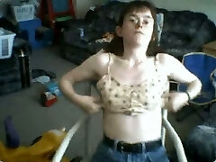 Fucking ugly four spotted chick shows her tiny globes for free