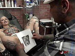 River Dawn Ink inhales cock after her new pussy tattoo
