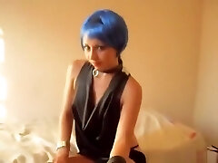 Blue haired emo female has fellatio and missionary sex and sips coffee with sperm