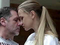 Gradpa fucks tight and wet teenager puss with cumshot in her mouth