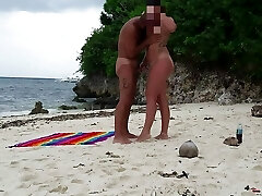 Extraordinaire sex on a nude beach - Amateur Russian couple