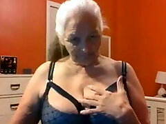Grandma 68 years shows giant tits and pussy