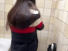 Easy catch Katty West is ready for real porn audition right in the public toilet