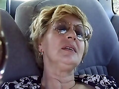 Mature Pauline fingers her old twat in a van and gets fucked