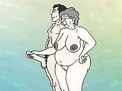 Fantasy lustful granny on the beach! Porn animation