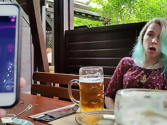 Remote orgasm control of my stepsister in pub!
